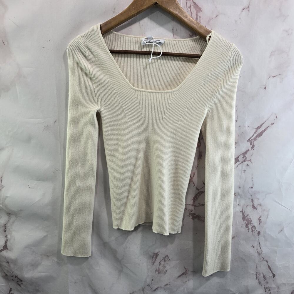 & Other Stories Sweater Womens Small Cream White Rib Wool Ribbed Square Neck